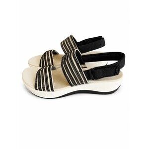 Clarks Cloudsteppers Womens Sandals Black Striped Slingback Spirt Size 8